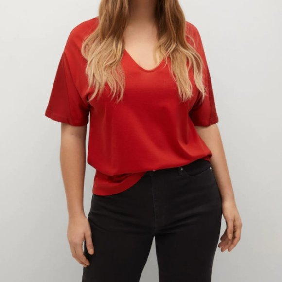 Women's Violeta by Mango Ruffled Sleeve Blouse in Red - Picture 1 of 7